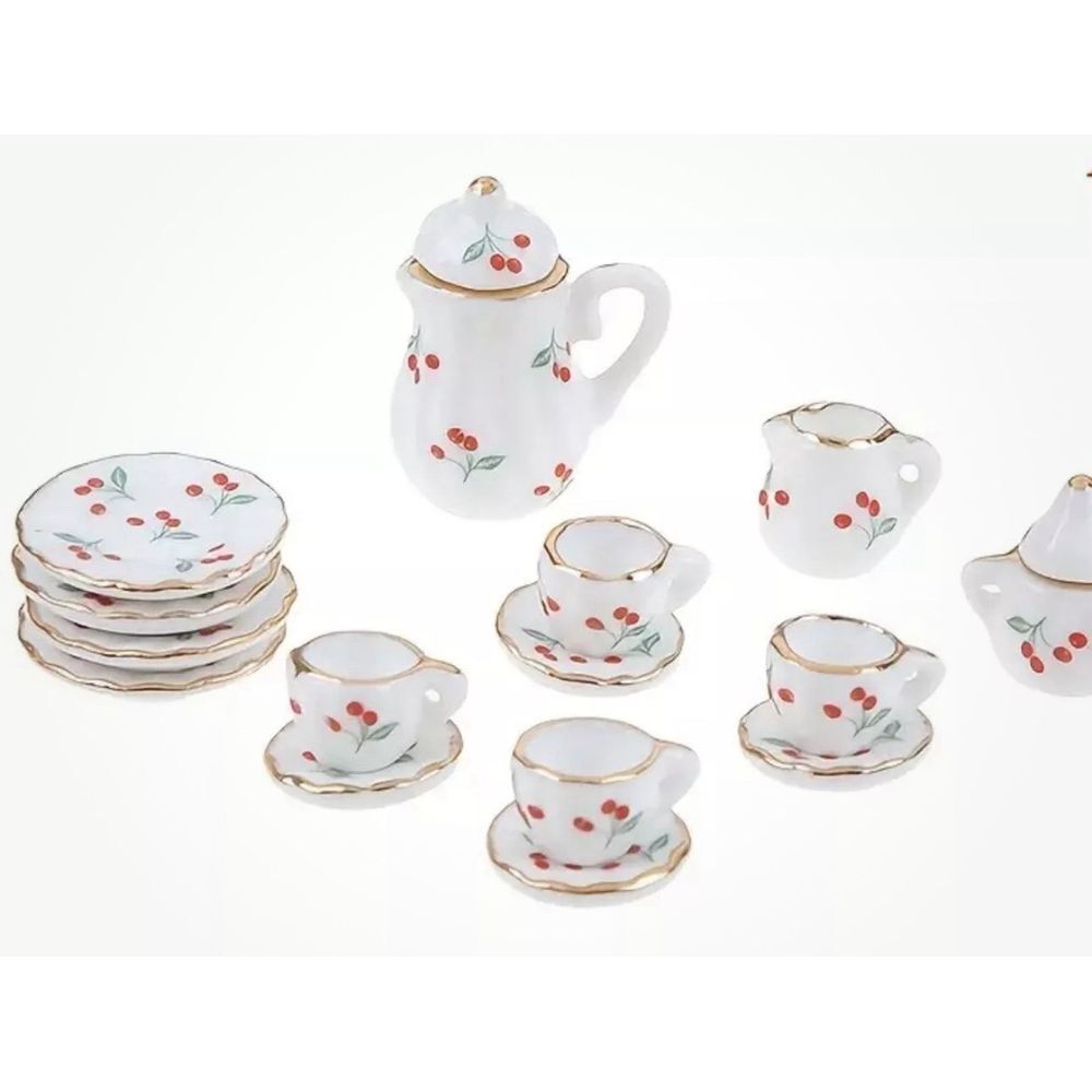 Miniature tea‎ set cherries pattern - new